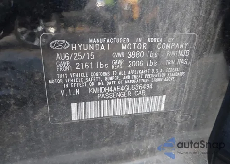 2016 Hyundai Elantra Se из США, поврежденный, VIN KMHDH4AE4GU636494